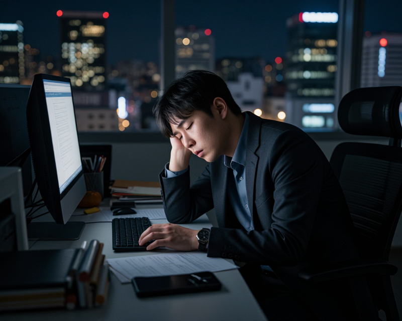 Korean Office Worker at Night