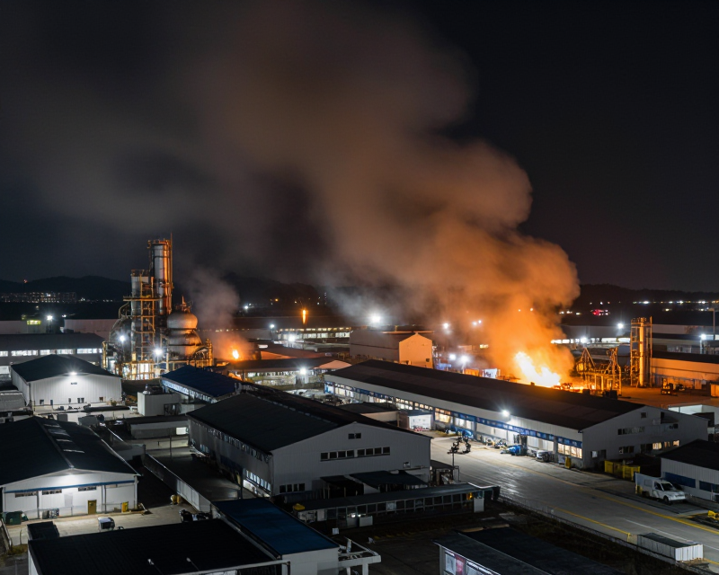 Atmospheric Industrial Fire Scene